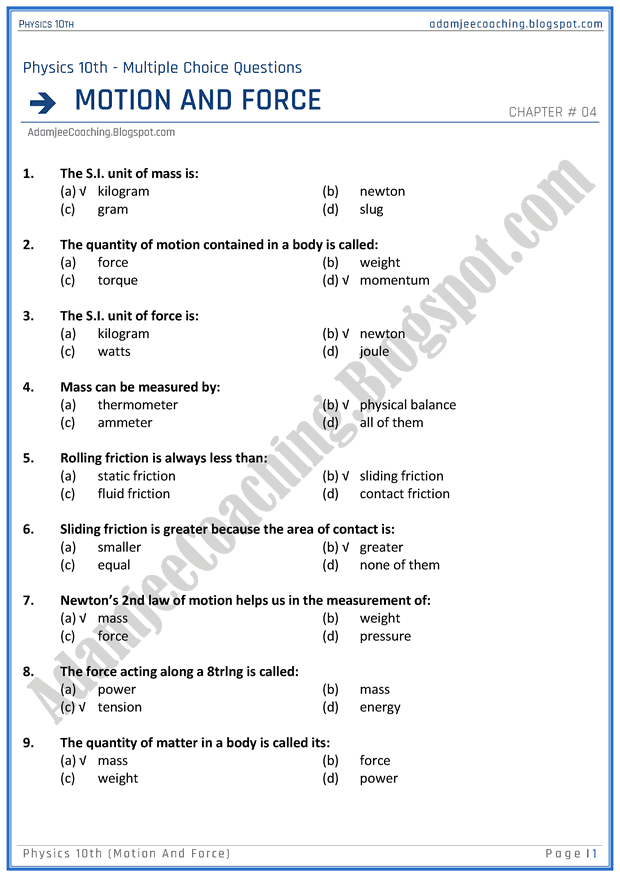 physics mcqs with answers